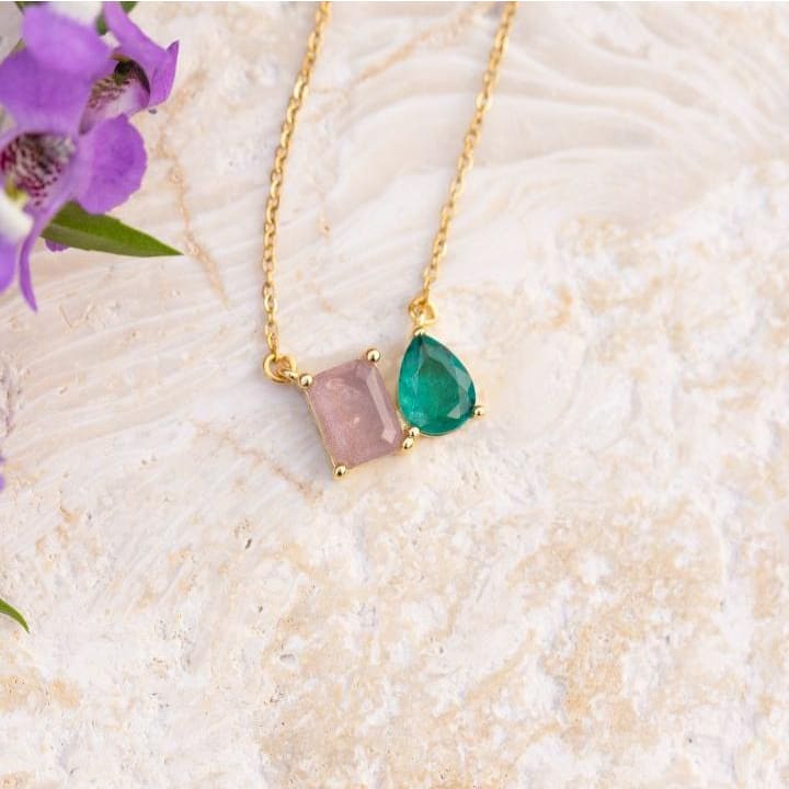 The Aurora - Watermelon Tourmaline Toi et Moi Necklace Necklaces Handmade Handcrafted