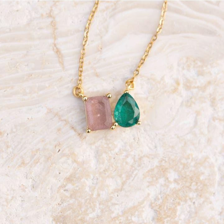 The Aurora - Watermelon Tourmaline Toi et Moi Necklace Necklaces Handmade Handcrafted