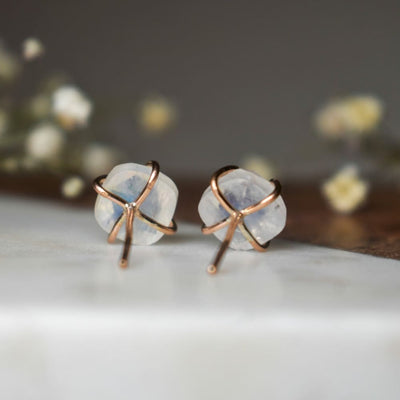 The Colette - Moonstone Stud Earrings Earrings Handmade Handcrafted