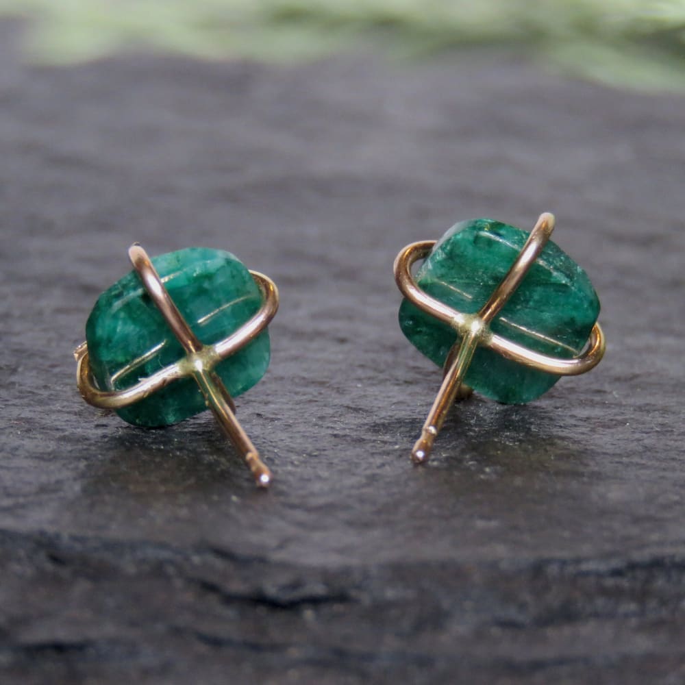 The Colette - Natural Emerald Studs Earrings Handmade Handcrafted