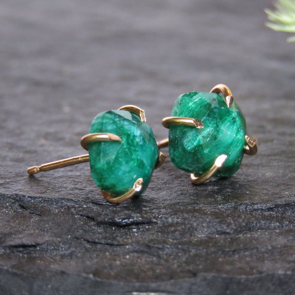 The Colette - Natural Emerald Studs Earrings Handmade Handcrafted