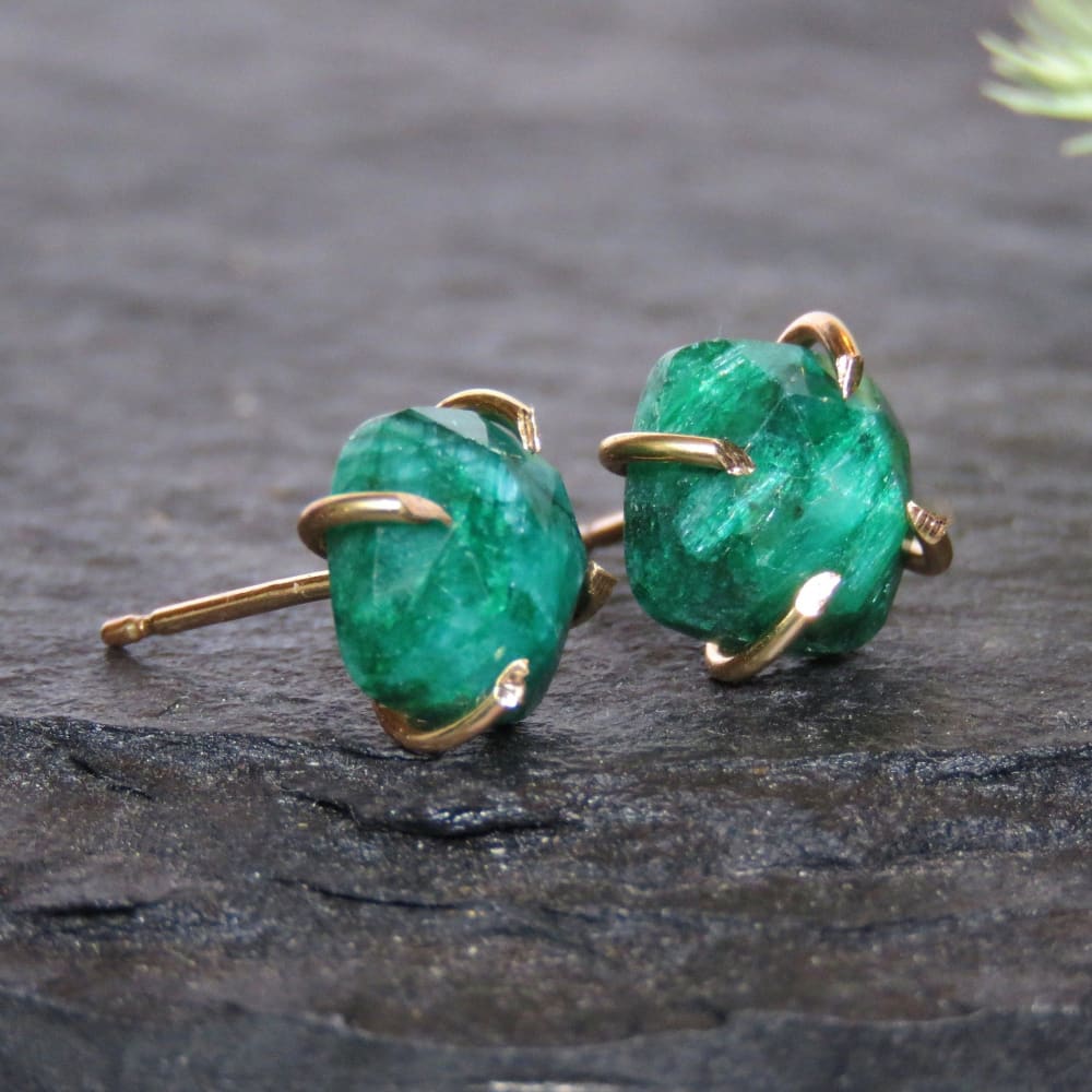 The Colette - Natural Emerald Studs Earrings Handmade JSL Made in USA