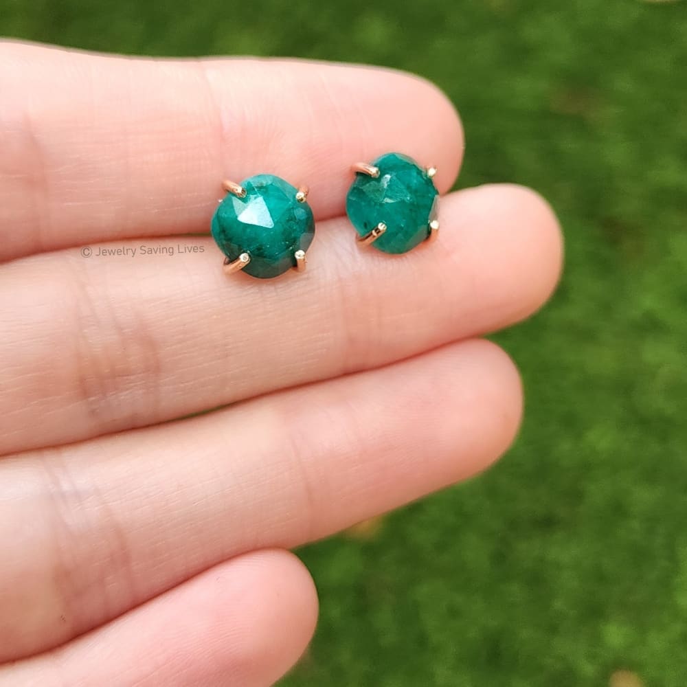 The Colette - Natural Emerald Studs Earrings Handmade Handcrafted