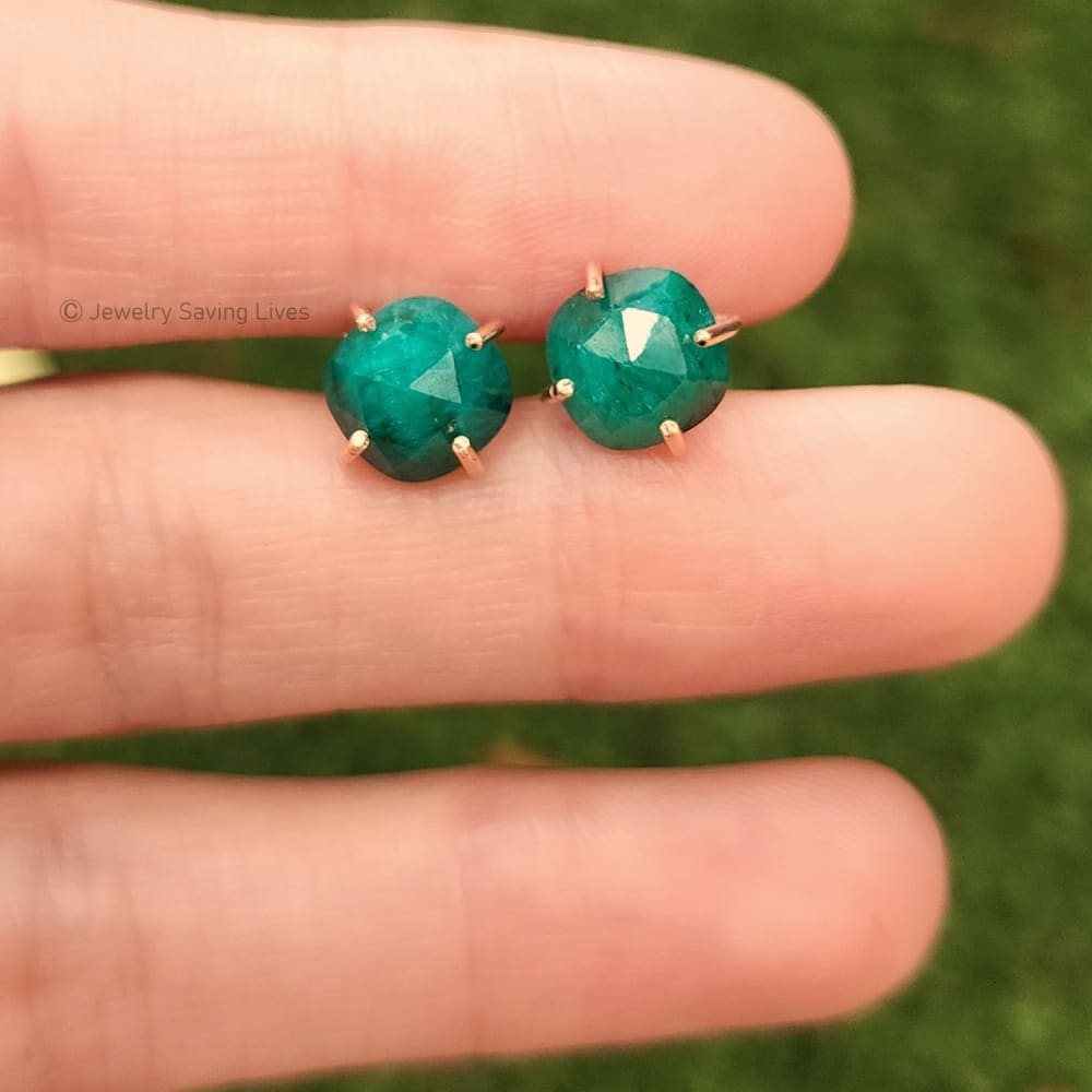 The Colette - Natural Emerald Studs Earrings Handmade Handcrafted