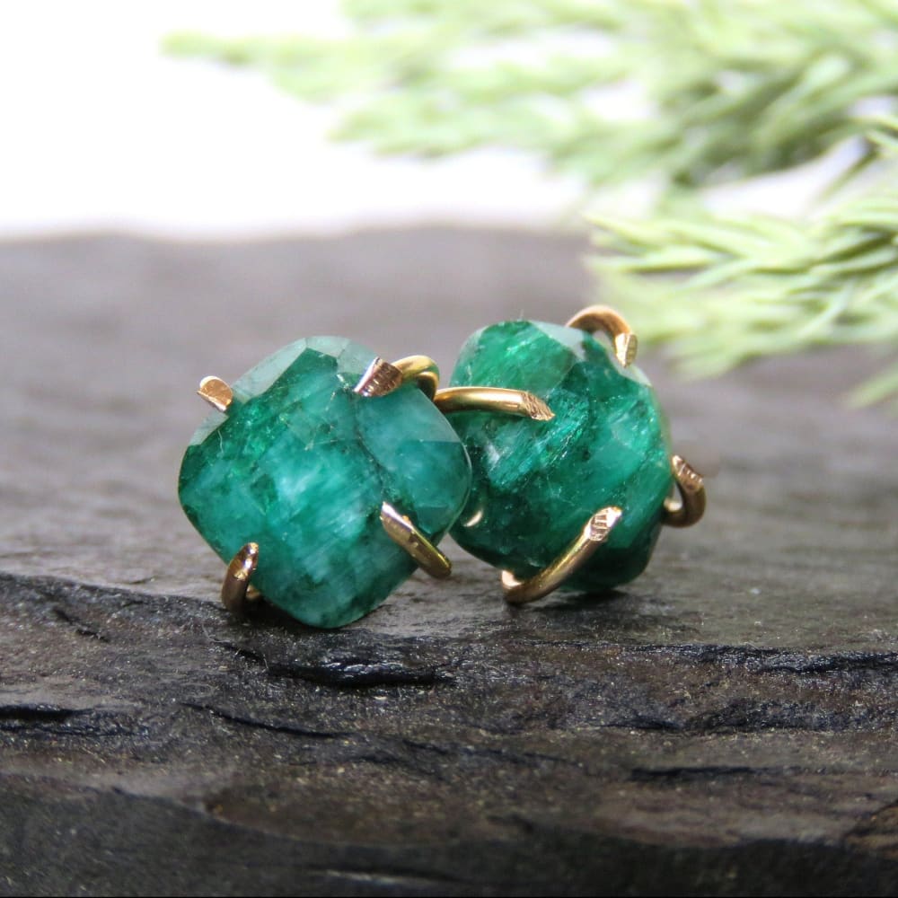 The Colette - Natural Emerald Studs Earrings Handmade Handcrafted