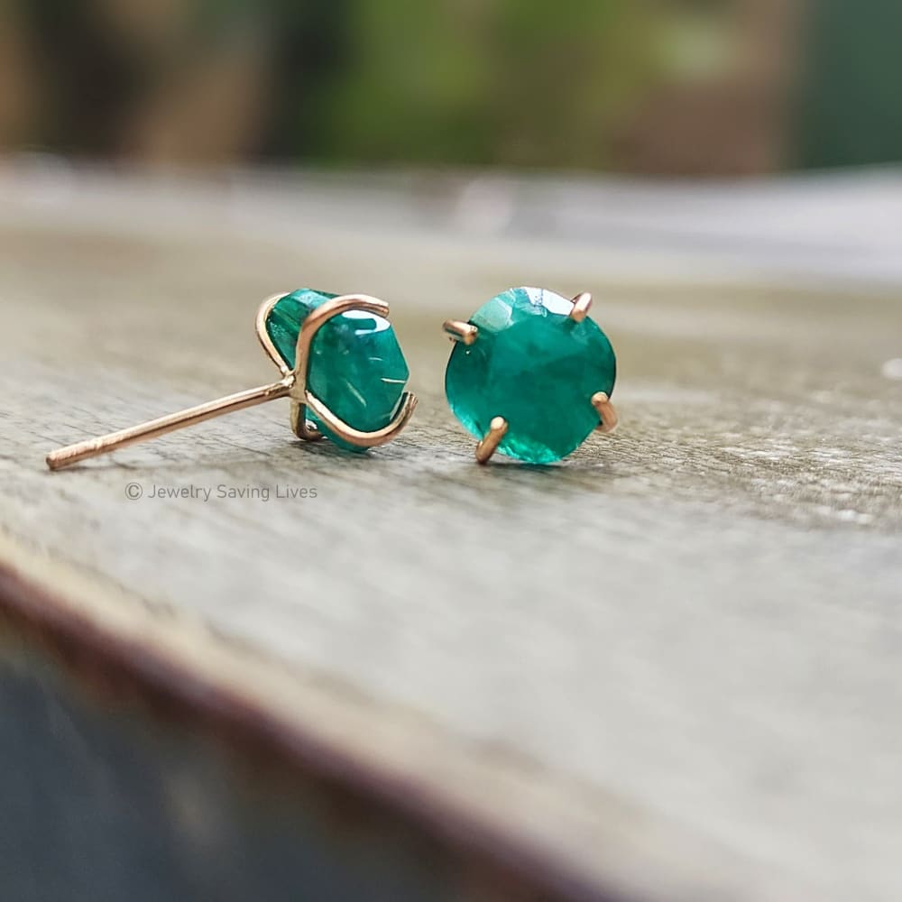 The Colette - Natural Emerald Studs Earrings Handmade Handcrafted