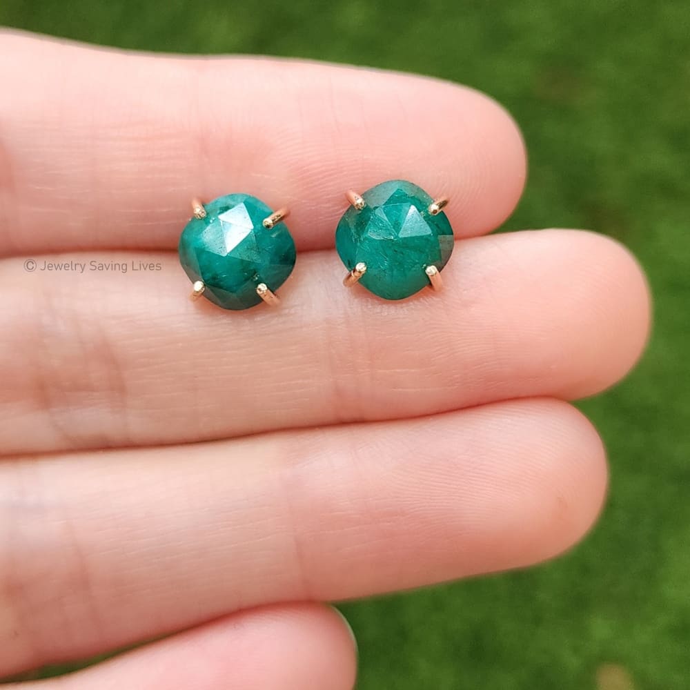 The Colette - Natural Emerald Studs Earrings Handmade Handcrafted