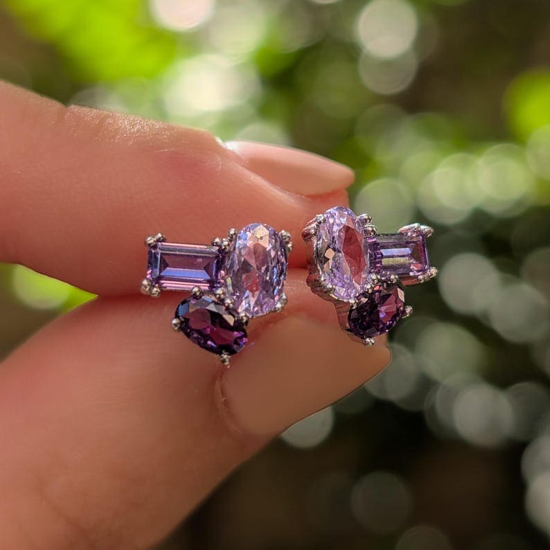 The Elia - Amethyst Small Cluster Studs Earrings Handmade Handcrafted