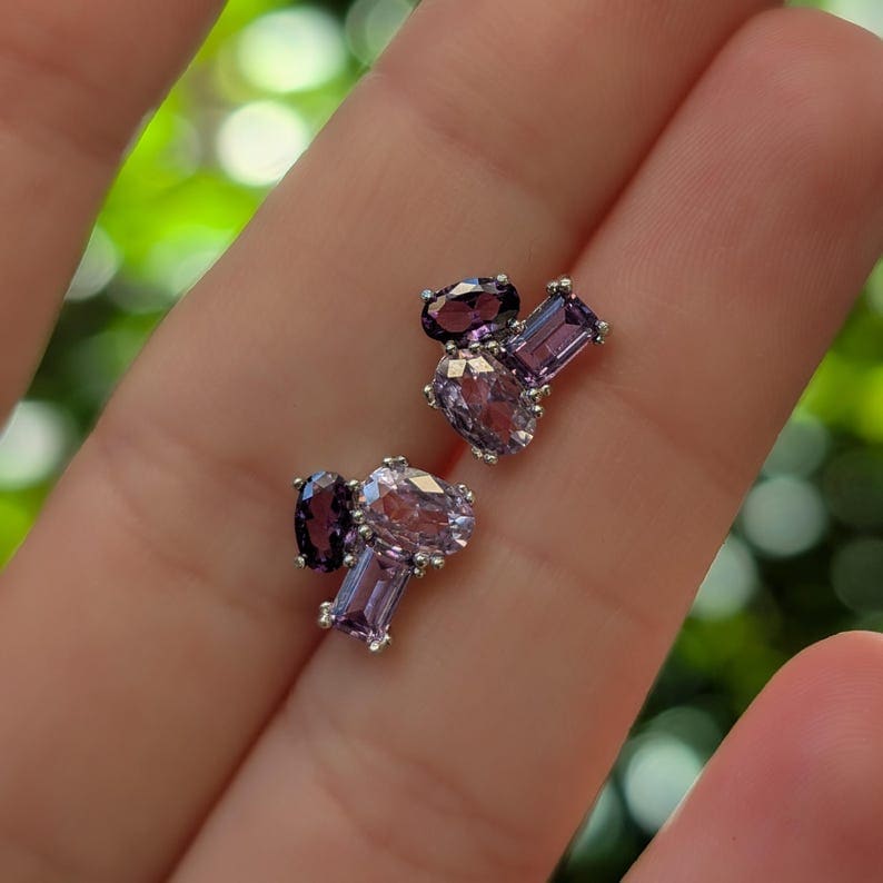 The Elia - Amethyst Small Cluster Studs Earrings Handmade Handcrafted