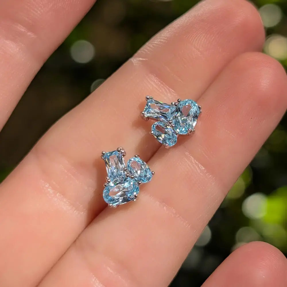 The Elia - Aquamarine Small Cluster Studs Earrings Handmade Handcrafted