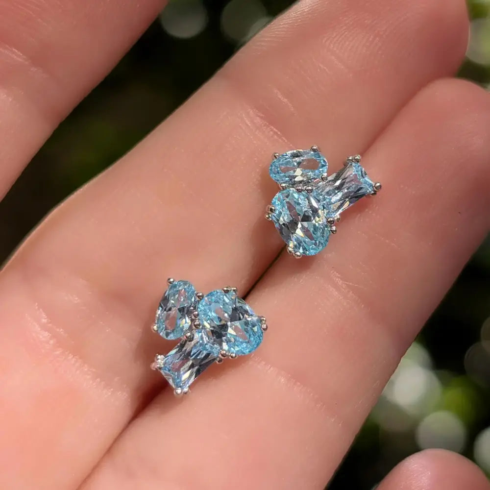 The Elia - Aquamarine Small Cluster Studs Earrings Handmade Handcrafted