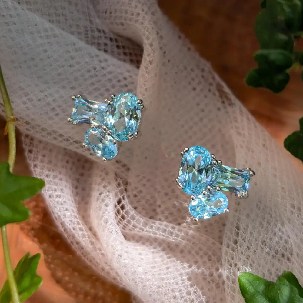 The Elia - Aquamarine Small Cluster Studs Earrings Handmade Handcrafted
