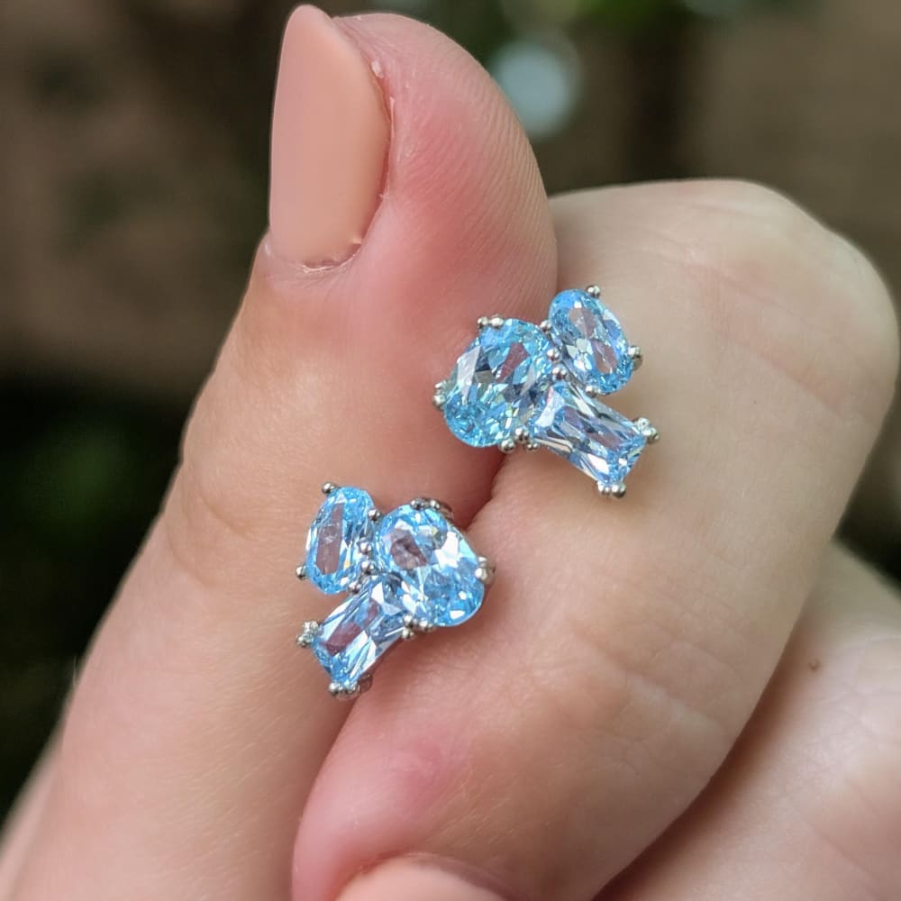 The Elia - Aquamarine Small Cluster Studs Earrings Handmade Handcrafted