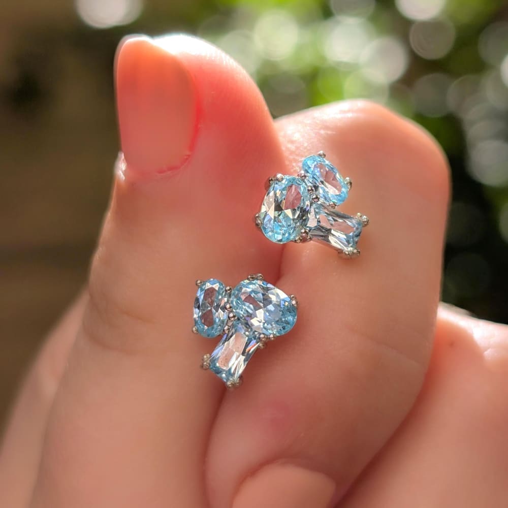 The Elia - Aquamarine Small Cluster Studs Earrings Handmade Handcrafted