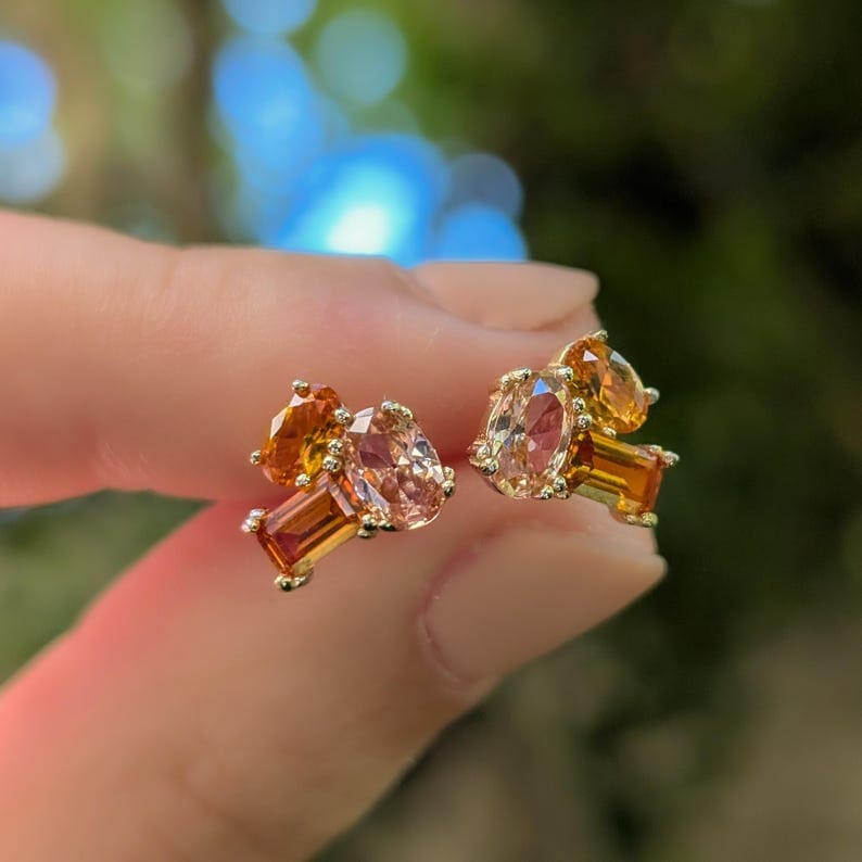 The Elia - Citrine Small Cluster Studs Earrings Handmade Handcrafted