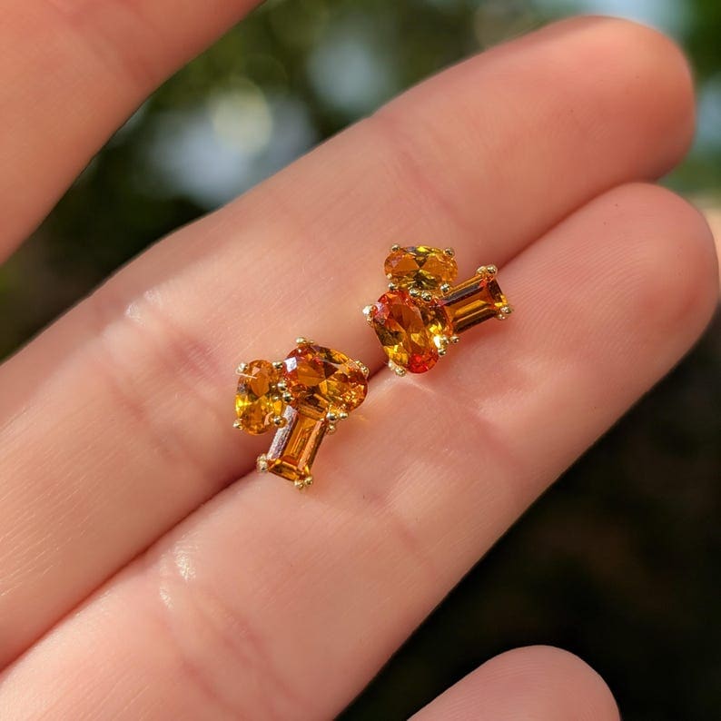 The Elia - Citrine Small Cluster Studs Earrings Handmade Handcrafted