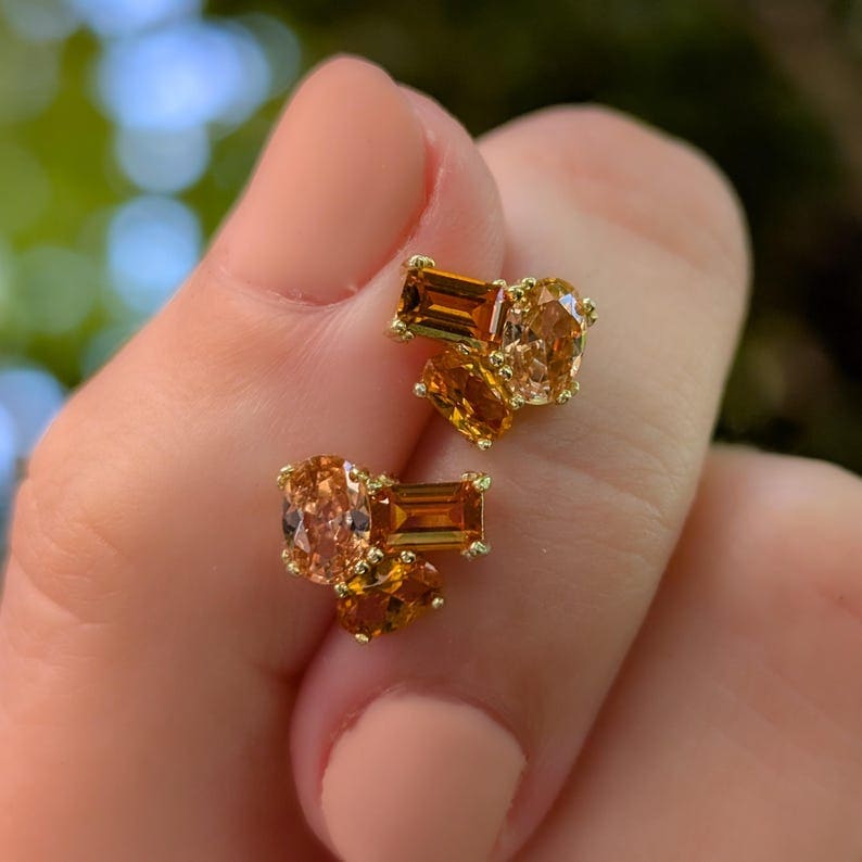 The Elia - Citrine Small Cluster Studs Earrings Handmade Handcrafted
