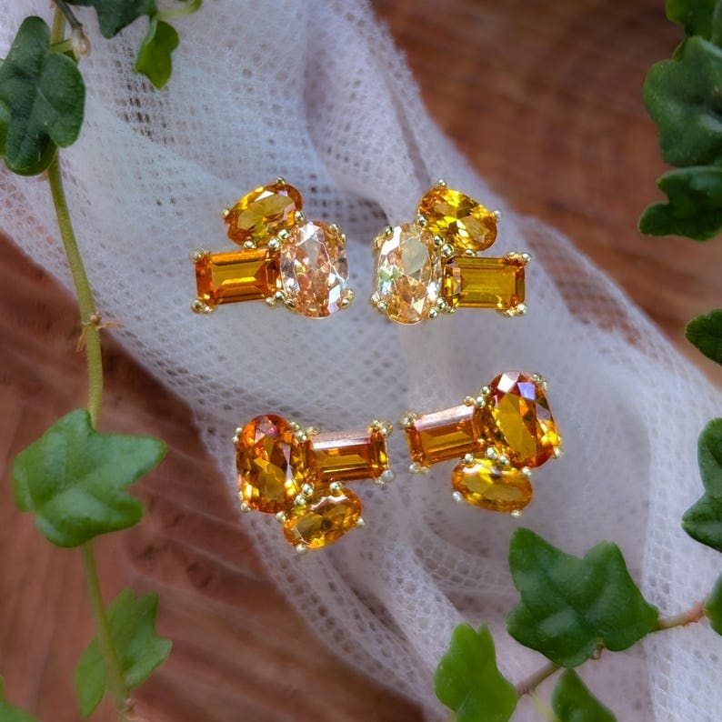 The Elia - Citrine Small Cluster Studs Earrings Handmade Handcrafted