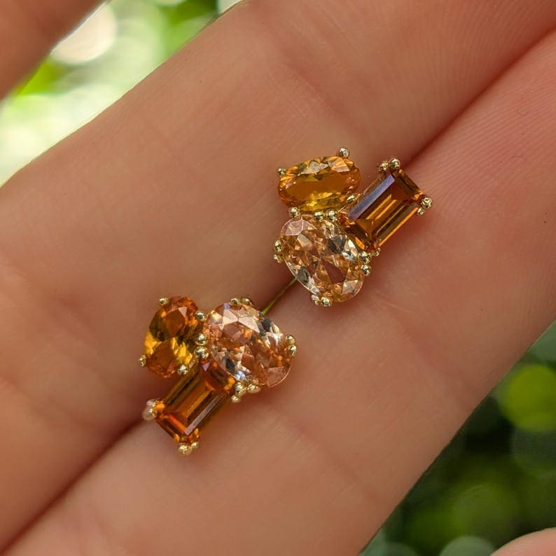 The Elia - Citrine Small Cluster Studs Earrings Handmade Handcrafted