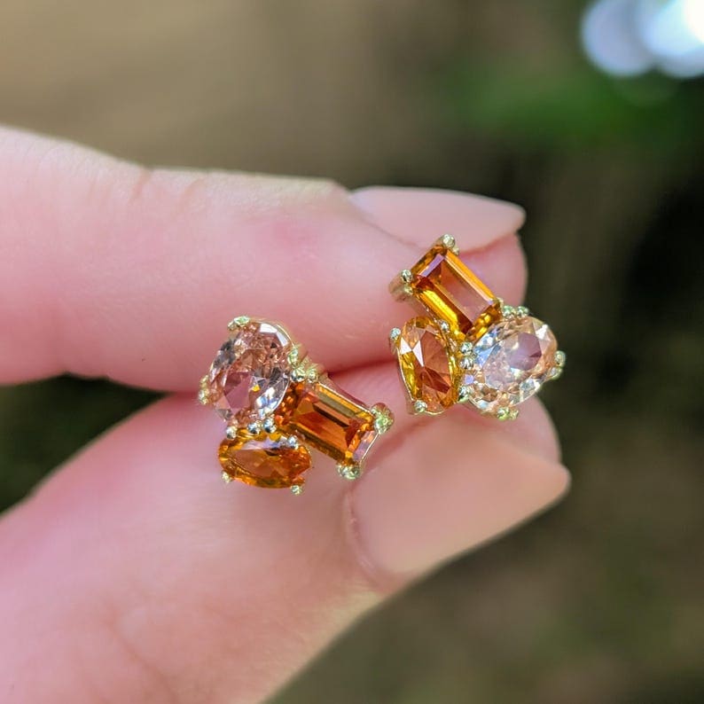 The Elia - Citrine Small Cluster Studs Earrings Handmade Handcrafted
