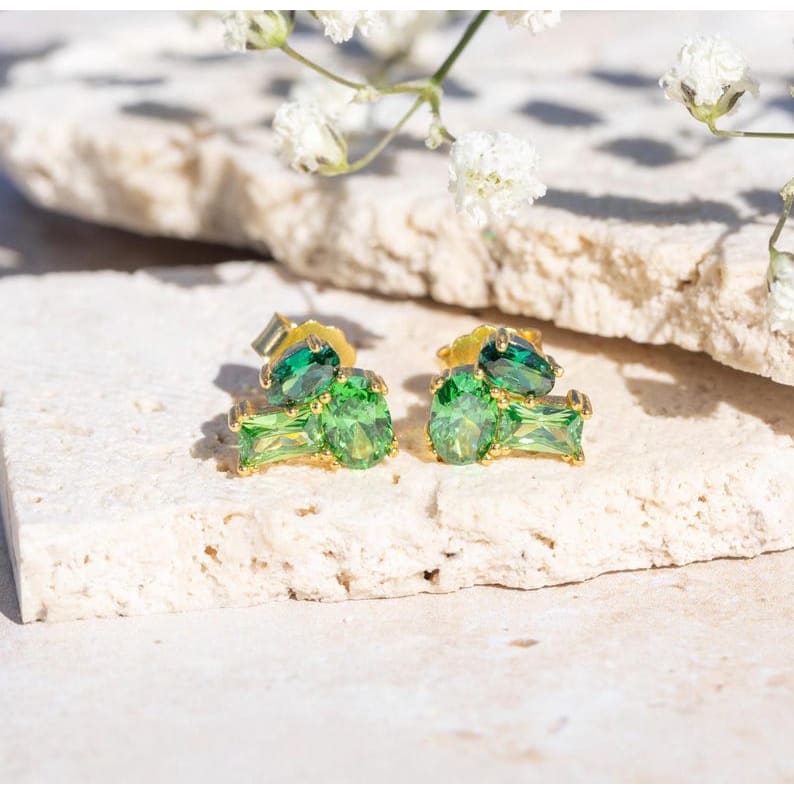 The Elia - Emerald Small Cluster Studs Earrings Handmade Handcrafted