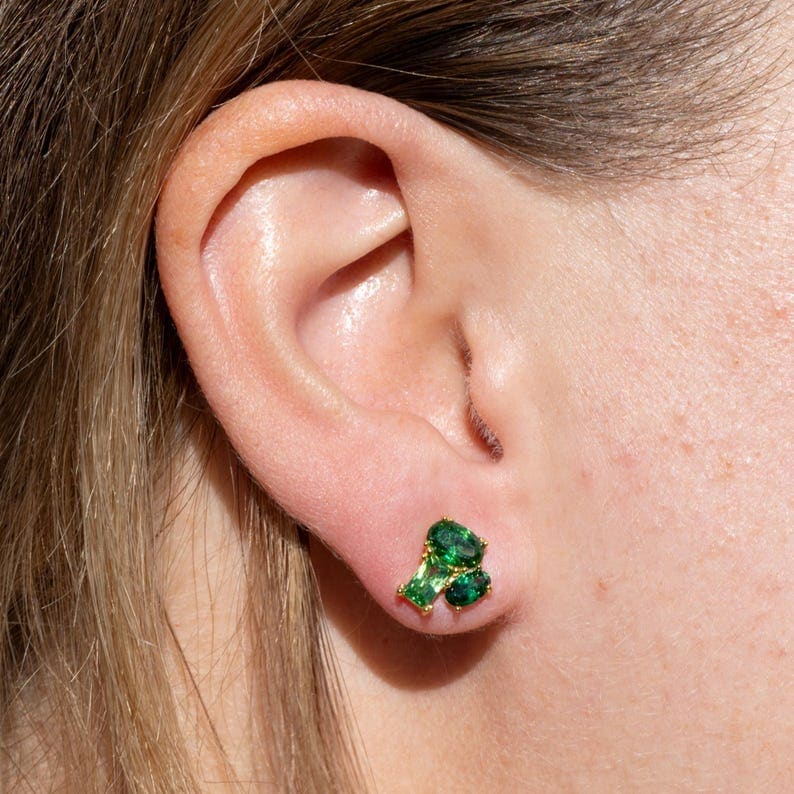 The Elia - Emerald Small Cluster Studs Earrings Handmade Handcrafted