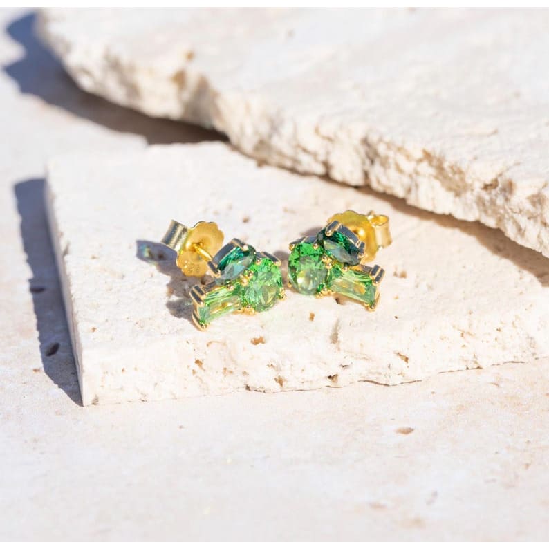 The Elia - Emerald Small Cluster Studs Earrings Handmade Handcrafted