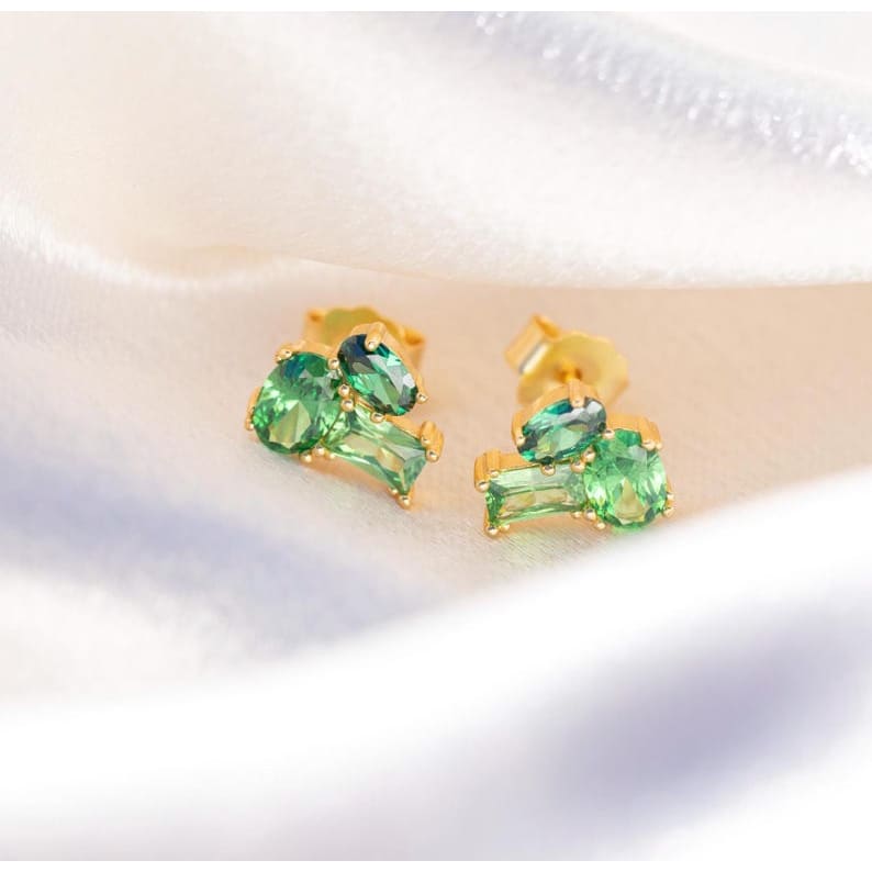 The Elia - Emerald Small Cluster Studs Earrings Handmade Handcrafted