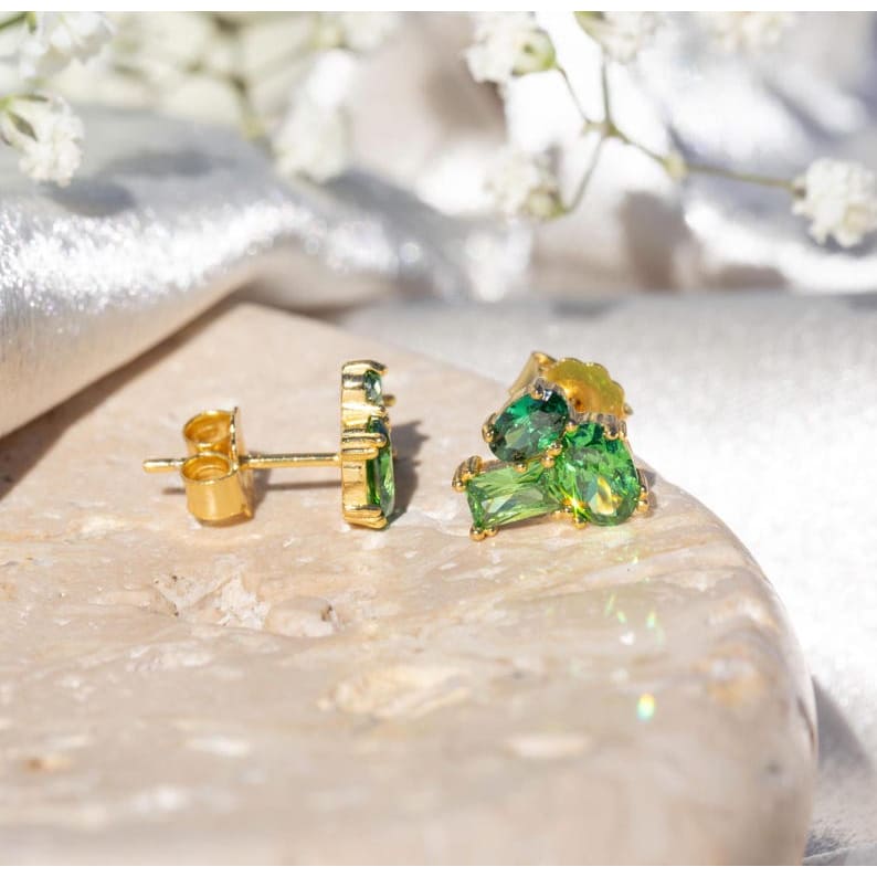 The Elia - Emerald Small Cluster Studs Earrings Handmade Handcrafted