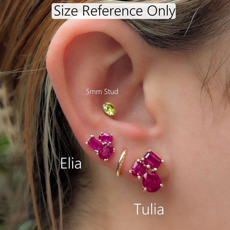 The Elia - Garnet Small Cluster Studs Earrings Handmade Handcrafted