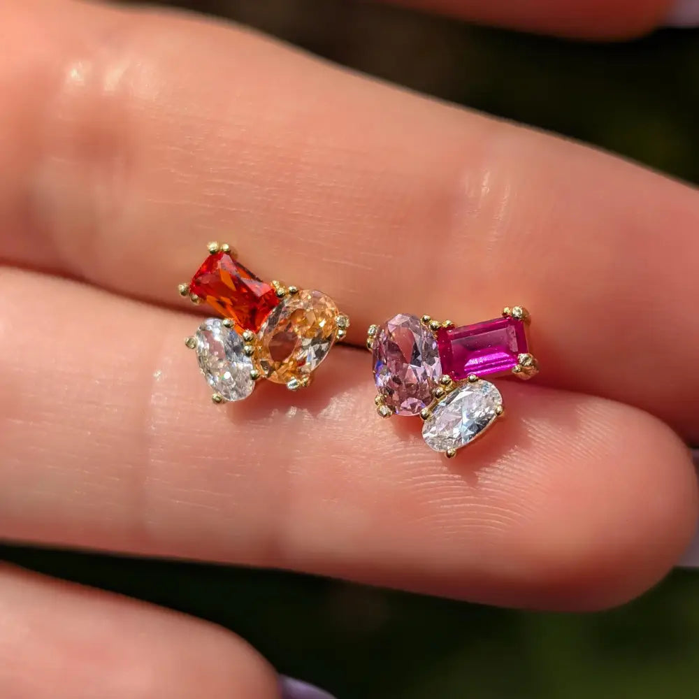 The Elia - Lesbian Flag Small Cluster Studs Earrings Handmade Handcrafted