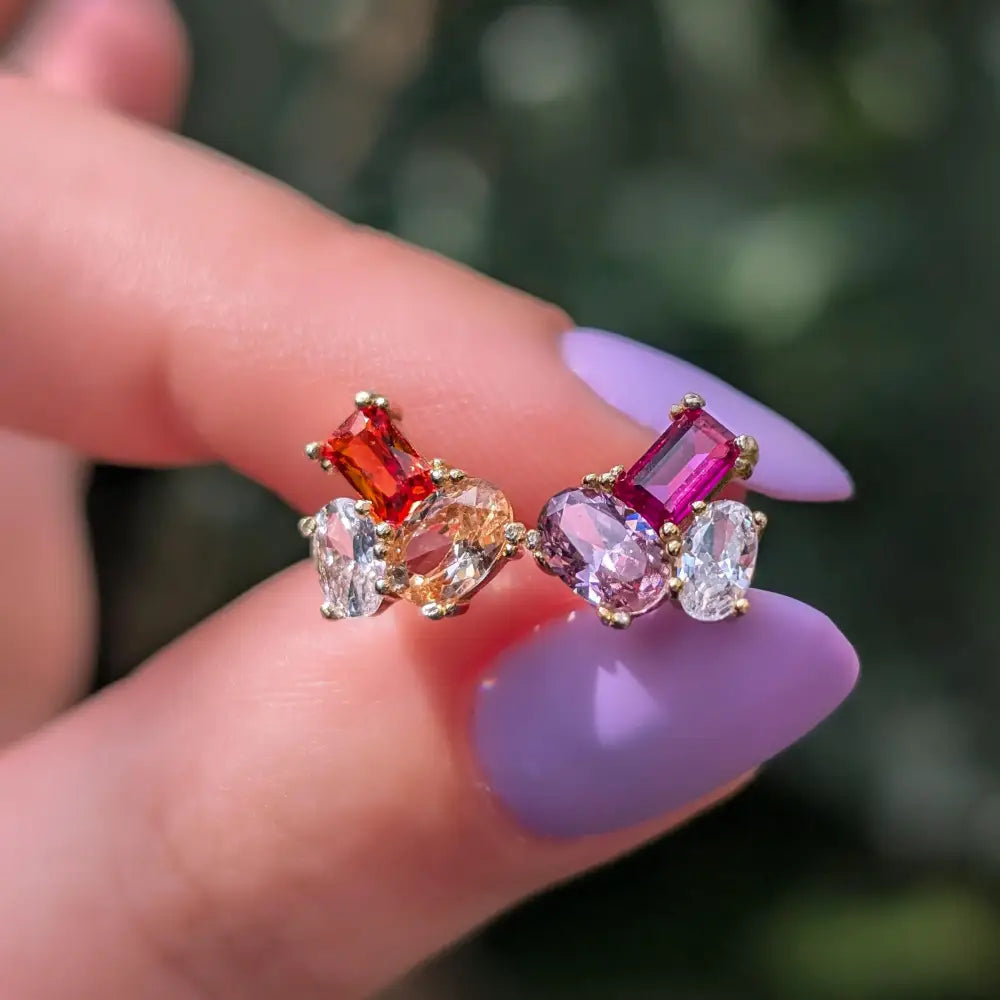 The Elia - Lesbian Flag Small Cluster Studs Earrings Handmade Handcrafted
