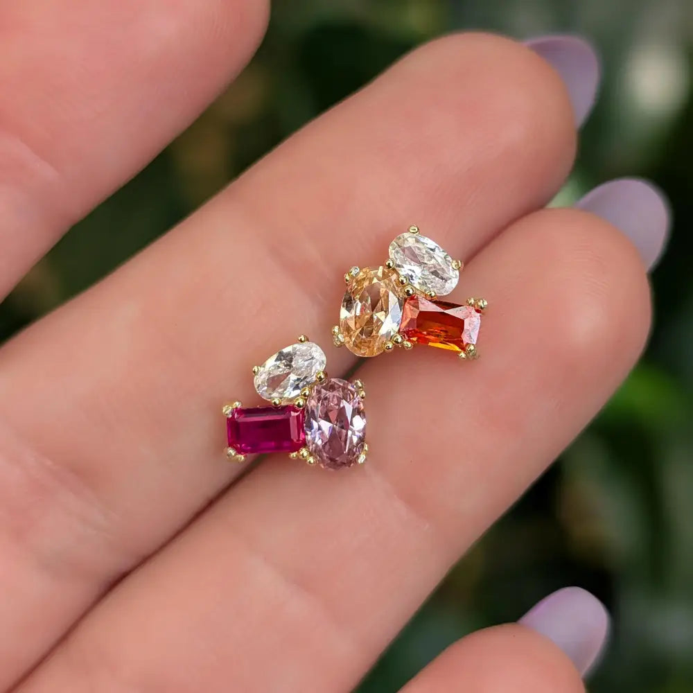 The Elia - Lesbian Flag Small Cluster Studs Earrings Handmade Handcrafted