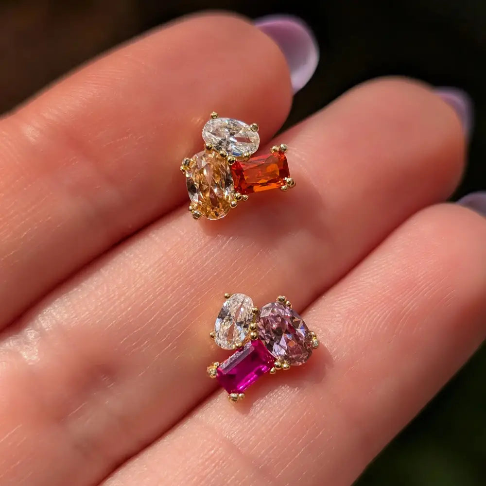 The Elia - Lesbian Flag Small Cluster Studs Earrings Handmade Handcrafted