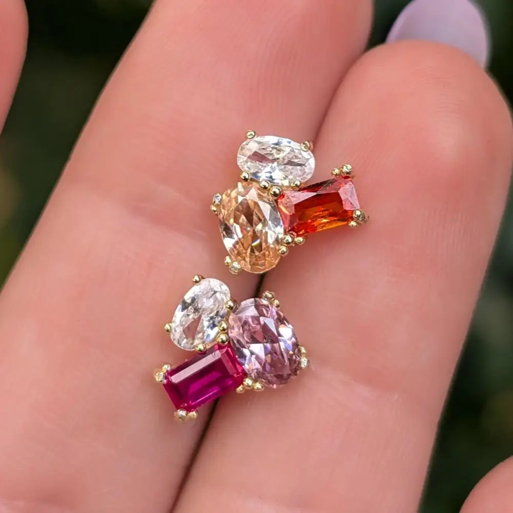 The Elia - Lesbian Flag Small Cluster Studs Earrings Handmade Handcrafted
