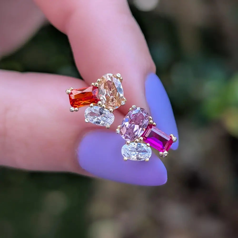 The Elia - Lesbian Flag Small Cluster Studs Earrings Handmade Handcrafted