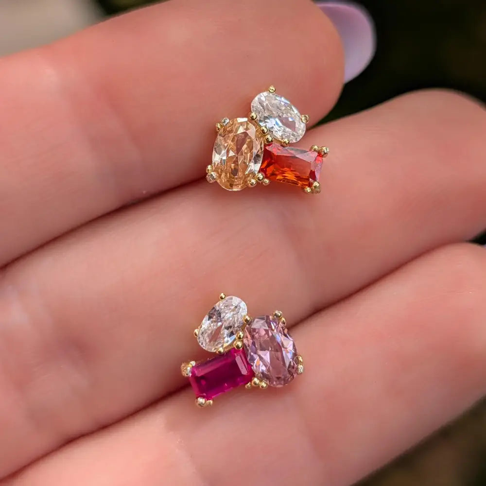 The Elia - Lesbian Flag Small Cluster Studs Earrings Handmade Handcrafted