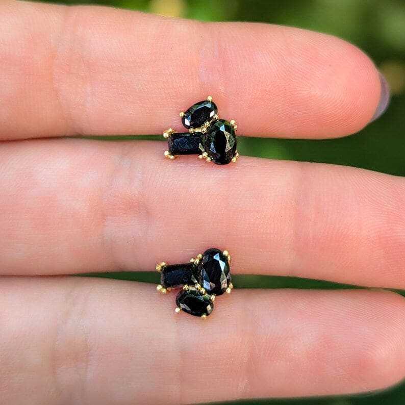 The Elia - Onyx Small Cluster Studs Earrings Handmade Handcrafted