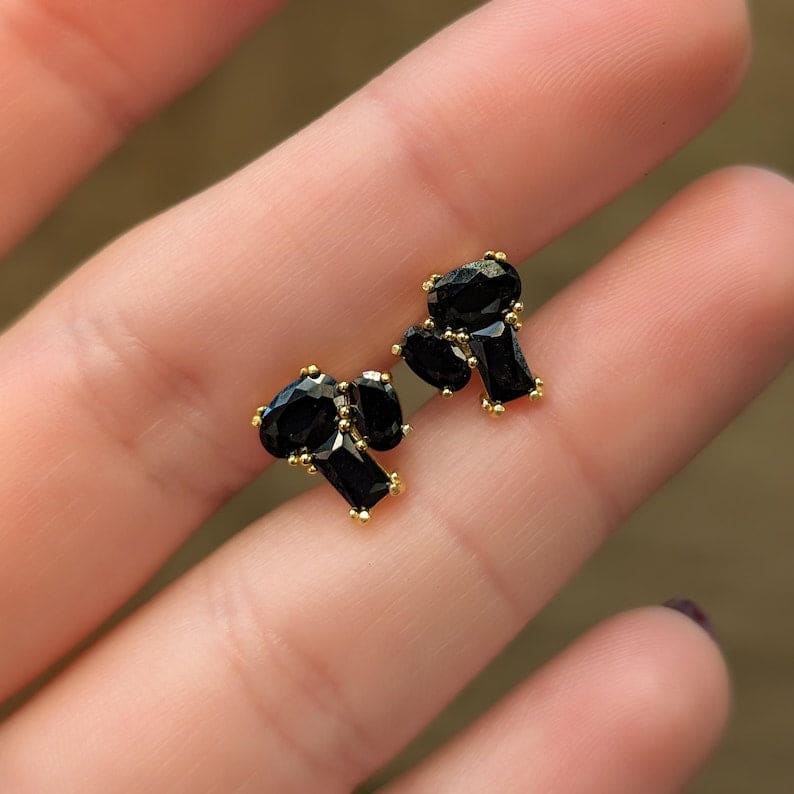 The Elia - Onyx Small Cluster Studs Earrings Handmade Handcrafted