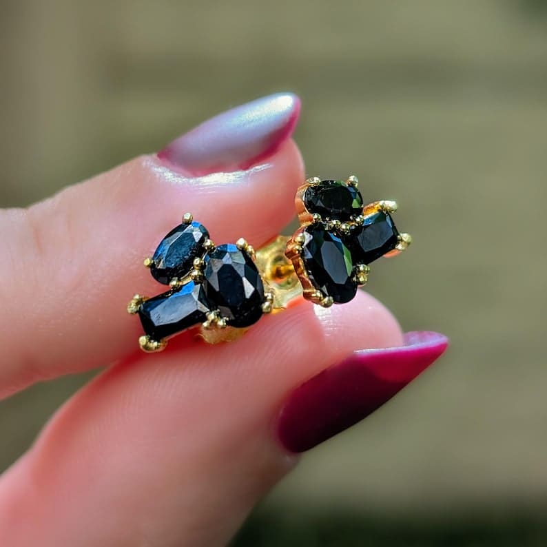 The Elia - Onyx Small Cluster Studs Earrings Handmade Handcrafted