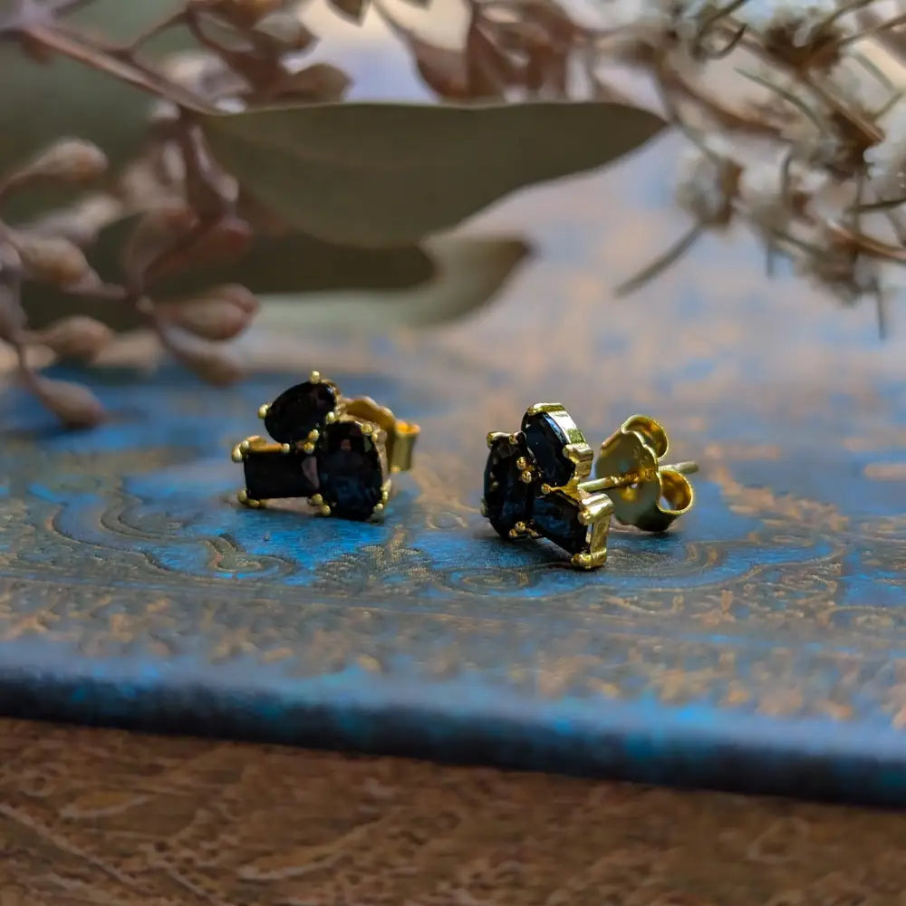 The Elia - Onyx Small Cluster Studs Earrings Handmade Handcrafted