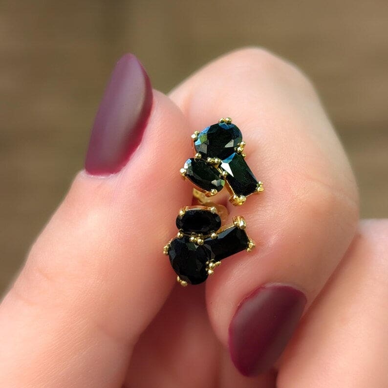 The Elia - Onyx Small Cluster Studs Earrings Handmade Handcrafted
