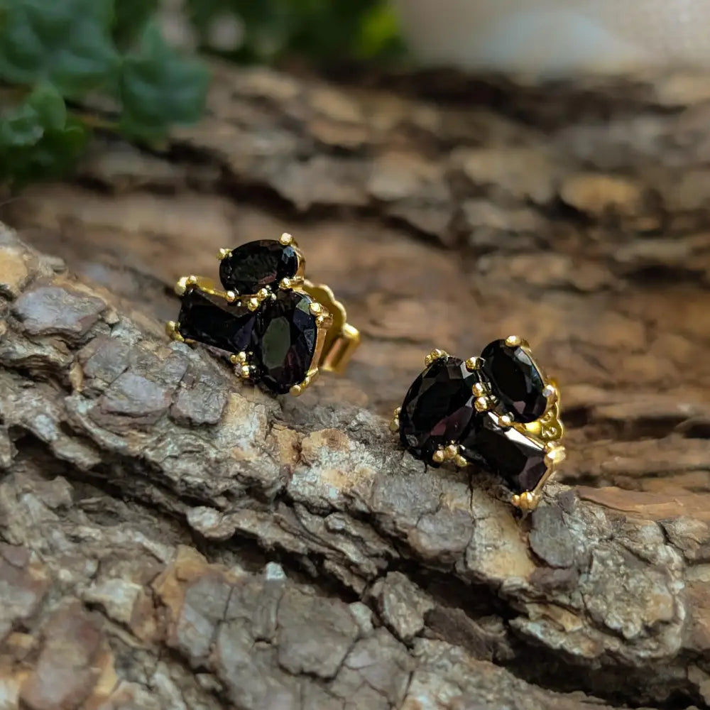 The Elia - Onyx Small Cluster Studs Earrings Handmade Handcrafted
