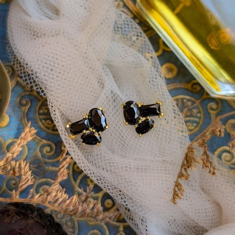 The Elia - Onyx Small Cluster Studs Earrings Handmade Handcrafted