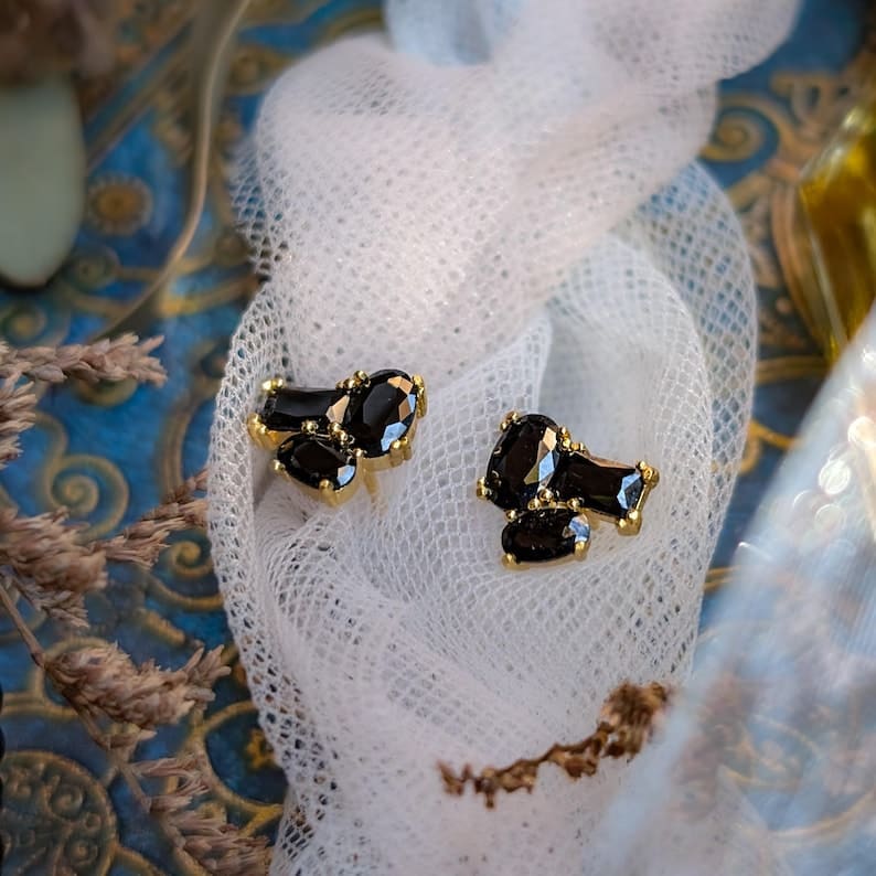 The Elia - Onyx Small Cluster Studs Earrings Handmade Handcrafted