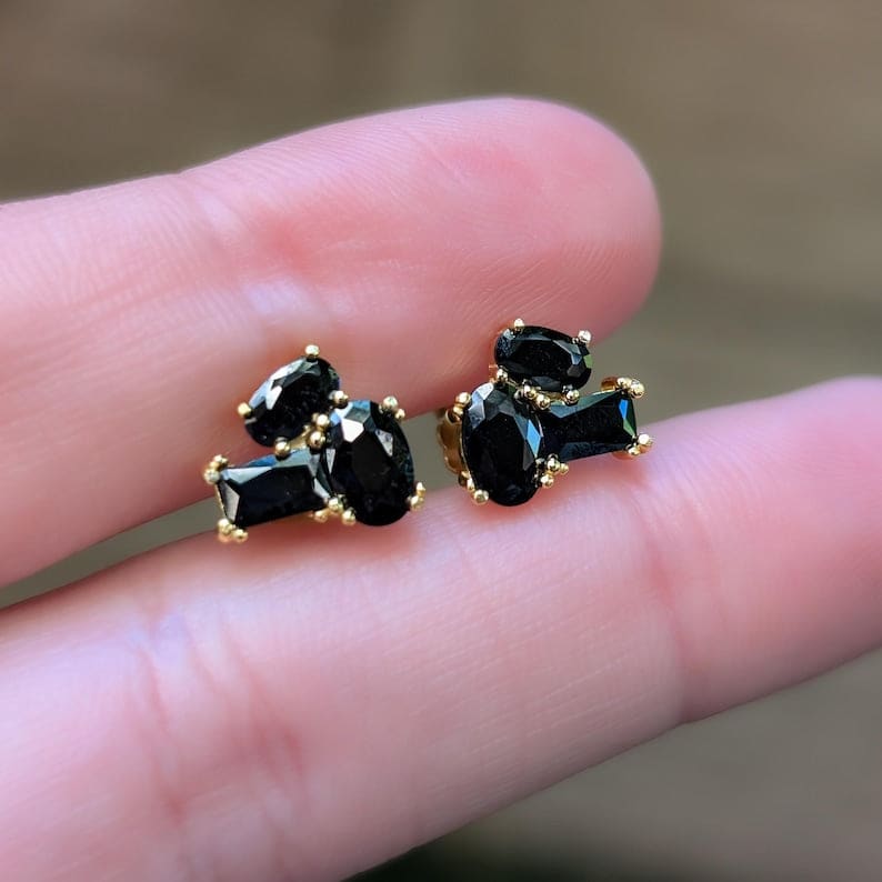 The Elia - Onyx Small Cluster Studs Earrings Handmade Handcrafted