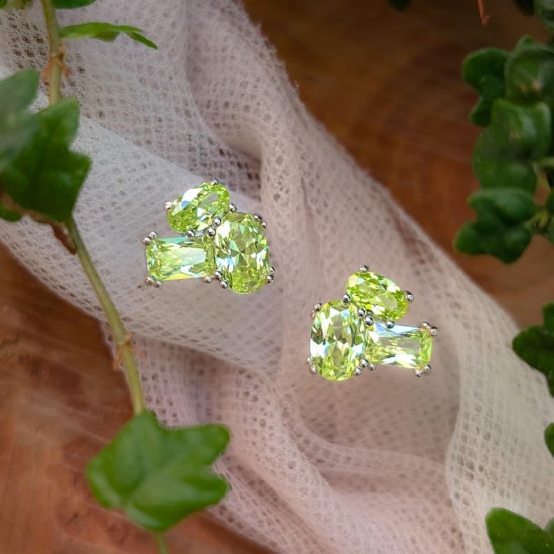 The Elia - Peridot Small Cluster Studs Earrings Handmade Handcrafted