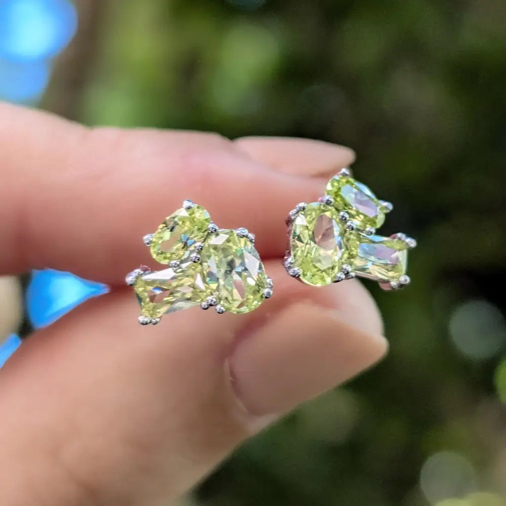 The Elia - Peridot Small Cluster Studs Earrings Handmade Handcrafted