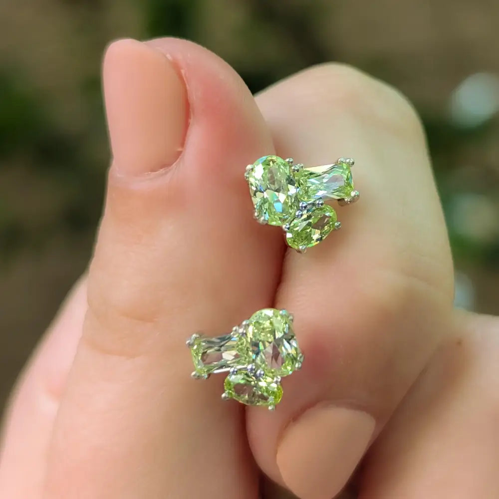 The Elia - Peridot Small Cluster Studs Earrings Handmade Handcrafted