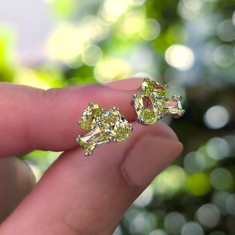 The Elia - Peridot Small Cluster Studs Earrings Handmade Handcrafted